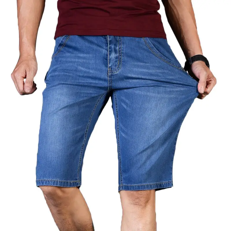 

Big Size 40 42 44 46 Summer New Men Business Denim Shorts Fashion Casual Stretch Slim Blue Thin Short Jeans Male