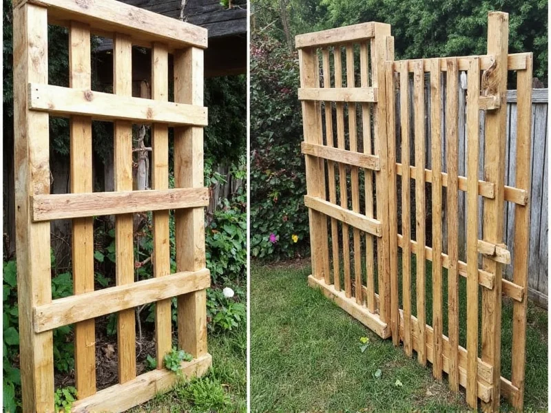 Reclaimed wooden pallet transformed into garden trellis