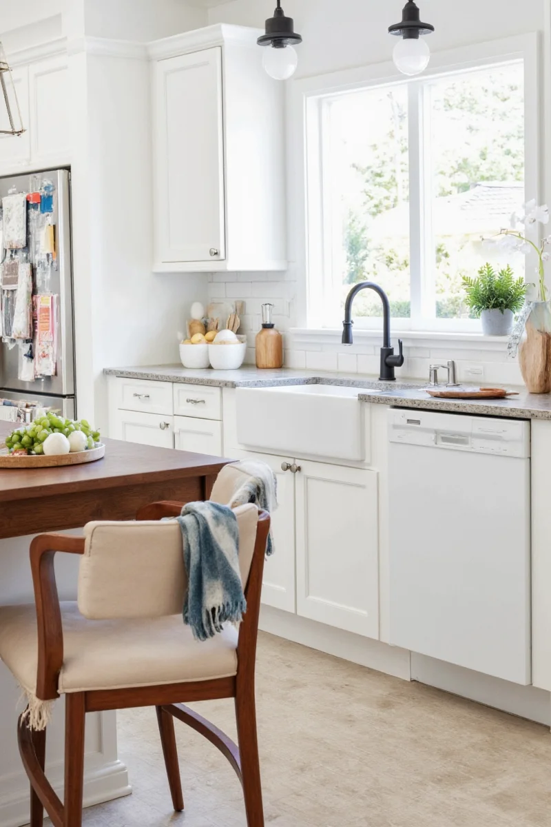 Modern kitchen with patterned countertop tiles