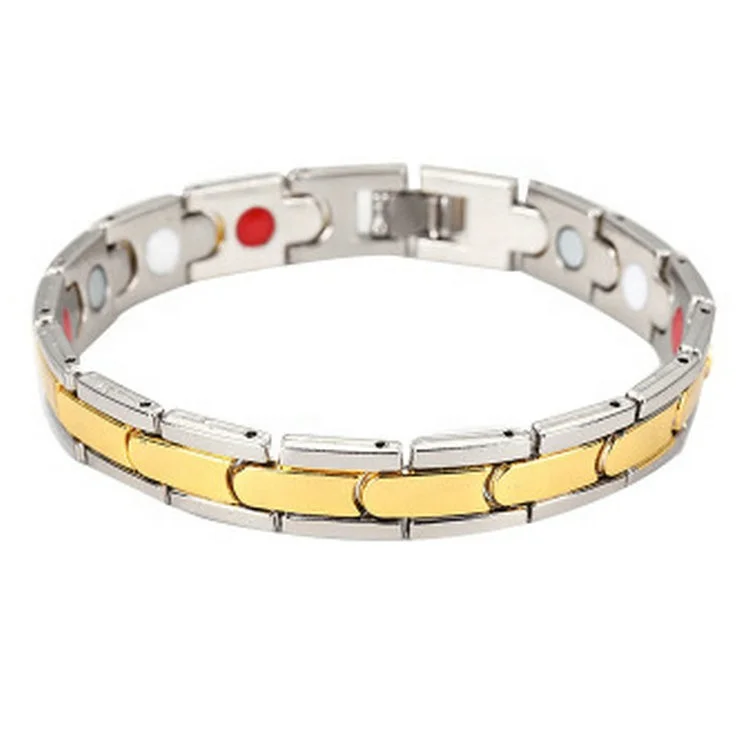 

Fashion Gold Men Magnetic Health Medical Bracelet Magnetic Steel Bracelet Titanium, As picture or customized