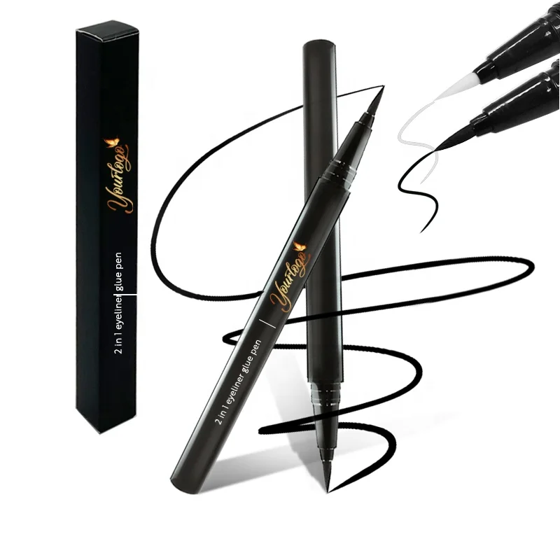 

Own Brand OEM Black Brown White eye liner Waterproof Long Lasting Vegan Rhinestone Rose Gold Eyelash Adhesive Glue Eyeliner Pen, Black color / brown / white