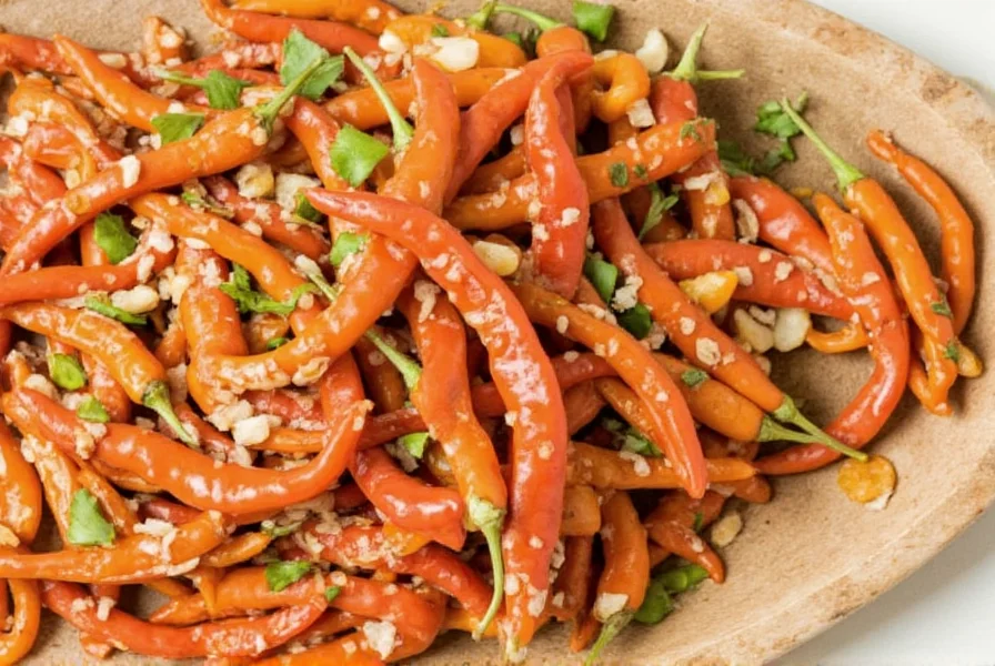Close-up view of red arbol chilis