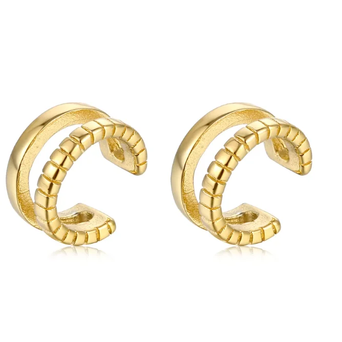 

MICCI Double Layer Fancy Design Charm 18K Real Gold Plated Stainless Steel Jewelry CC Shaped Earrings for Women