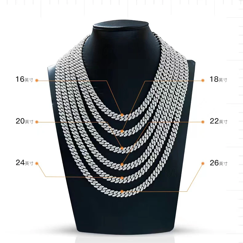 

Redleaf Wholesale Price Miami Hiphop Mossanite Cuban Necklace 6mm 8mm 10mm 12mm 14mm 925 Silver Moissanite Cuban Link Chain