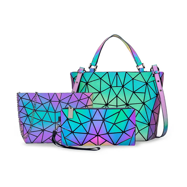

Custom geometric Luminous Clutch hand bag women Shard Lattice purse holographic rainbow crossbody reflective bag, As per picture