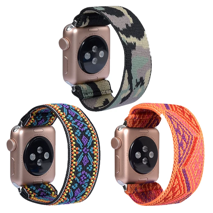 

Colorful Patterns Unique Wrist Band Elastic Woven Nylon Watch Band For I Watch 1 2 3 4 5 6