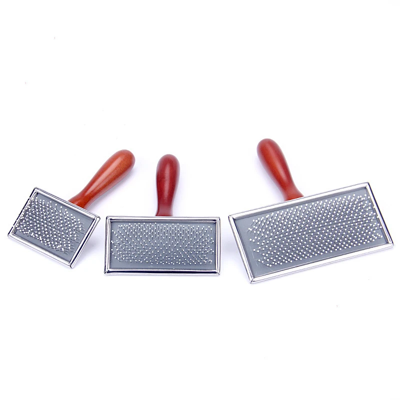 

2021 Needle Comb Cat Dog Knot Stainless Hairs Grooming Flea Cat Dog Comb Pet Brush With Wooden Handle, Silver