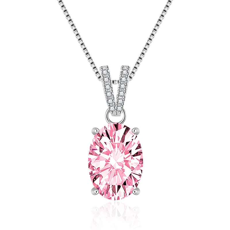 

Hainon Classic women necklace jewelry Pink white yellow red oval zircon crystal Stainless steel necklace wholesale