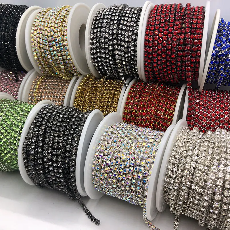 

Factory wholesale multi color Good quality SS4/6/8/10/12/16 crystal rhinestone chain Glass cup chains stone chains