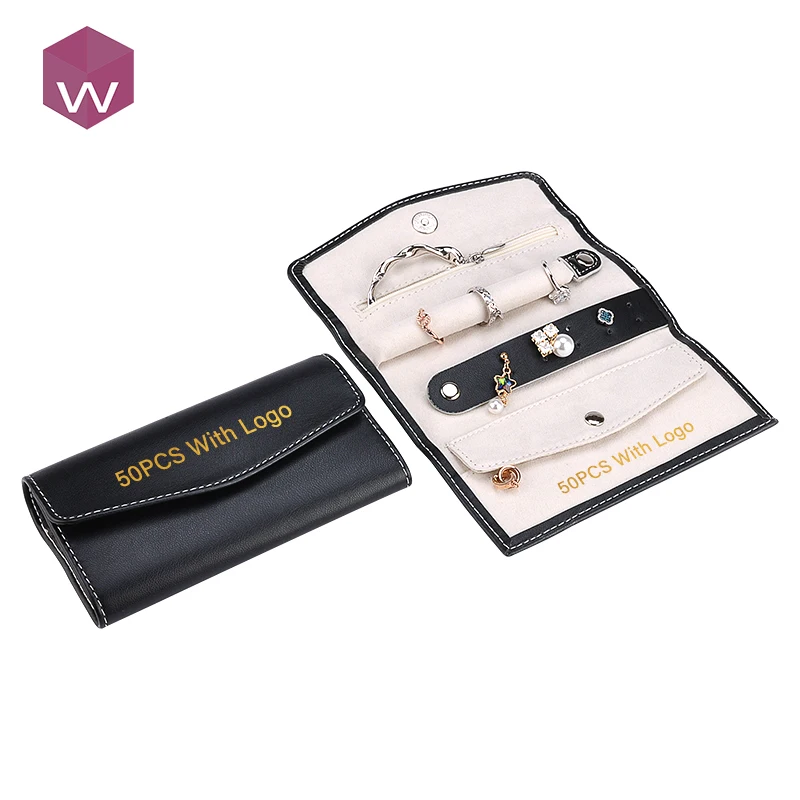 

Chinese Black Custom Logo Jewellery Packaging Bags And Roll Small Jewelry Box With Pouch, White