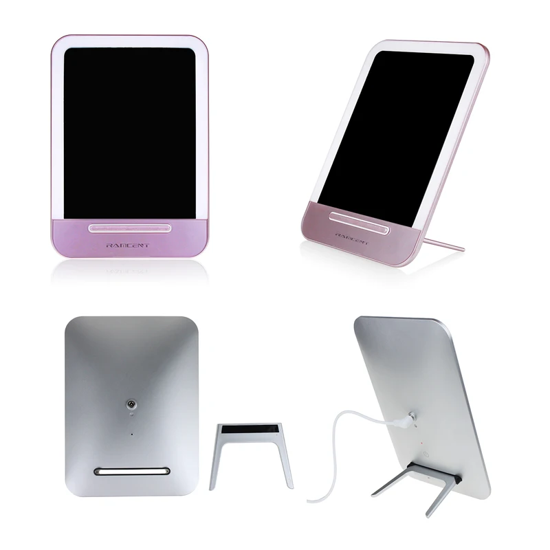 

800mAh Portable LED Lighted Mirror Hollywood Vanity Makeup Mirror USB Charging Touch Sensor Ipad Mirror, Purple/sliver