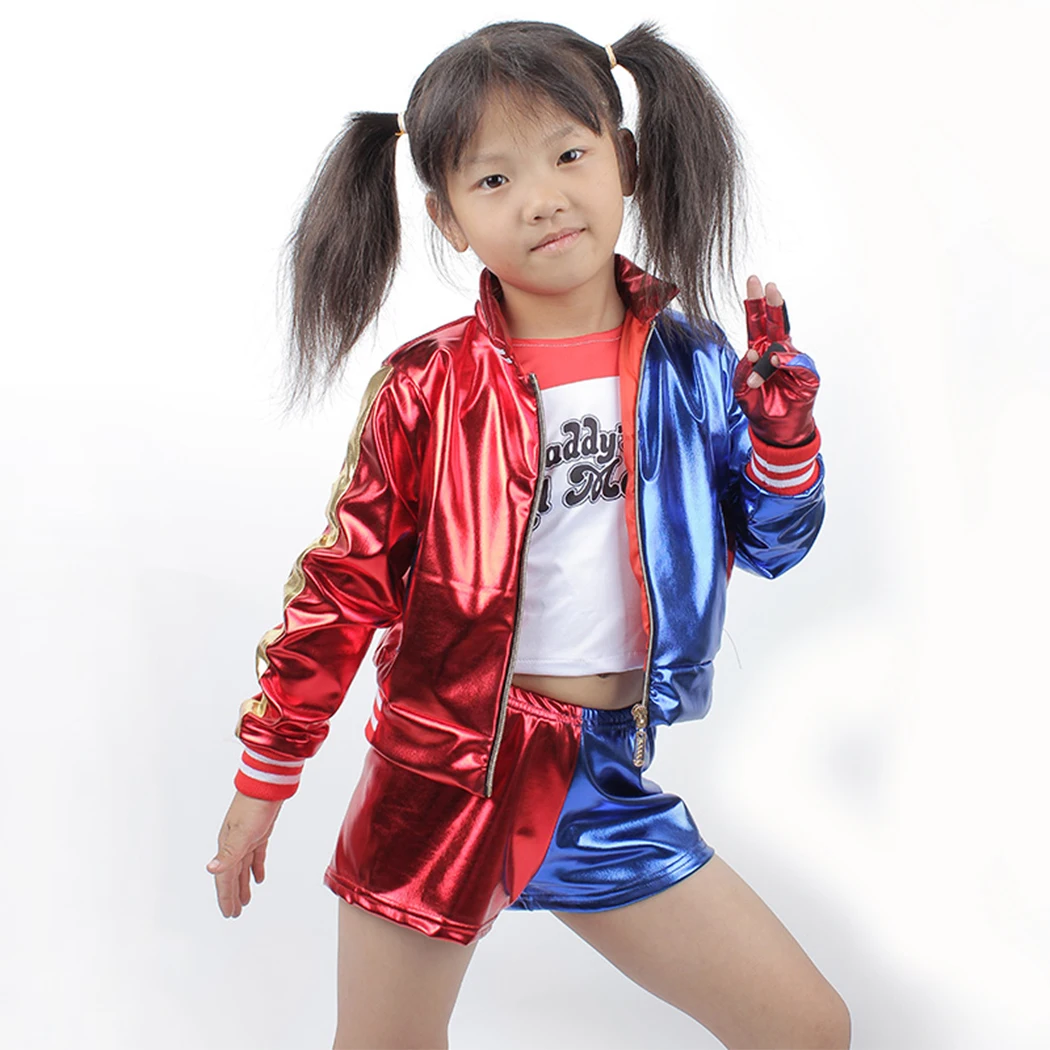 

Mcoser Gherorner Superhero Girls harley quinn kids costume Set Shirt Jacket Clothing Set for Halloween Cosplay, Photo