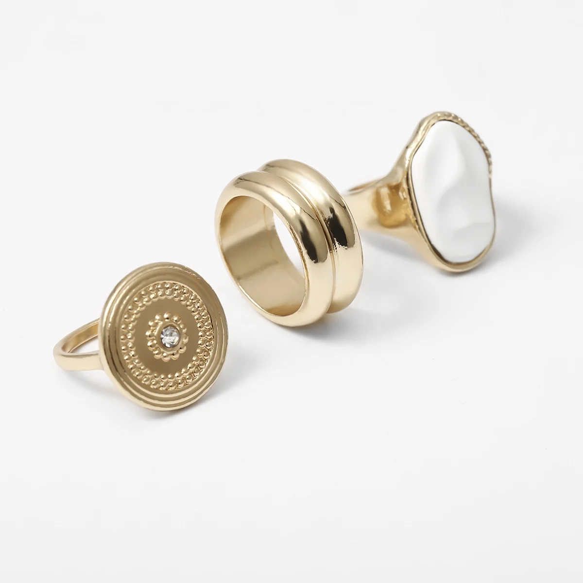 

Vintage Geometric Round Micro Diamond Simple Shaped Pearl Metal Set Ring Trendy Jewelry 2021, 18k gold