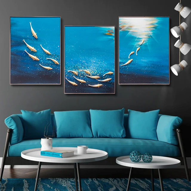 

Relife Original Framed Luxury Designer Pour Painting Handmade Big Factory Blue Glass Painting Sea Painting, Customized color