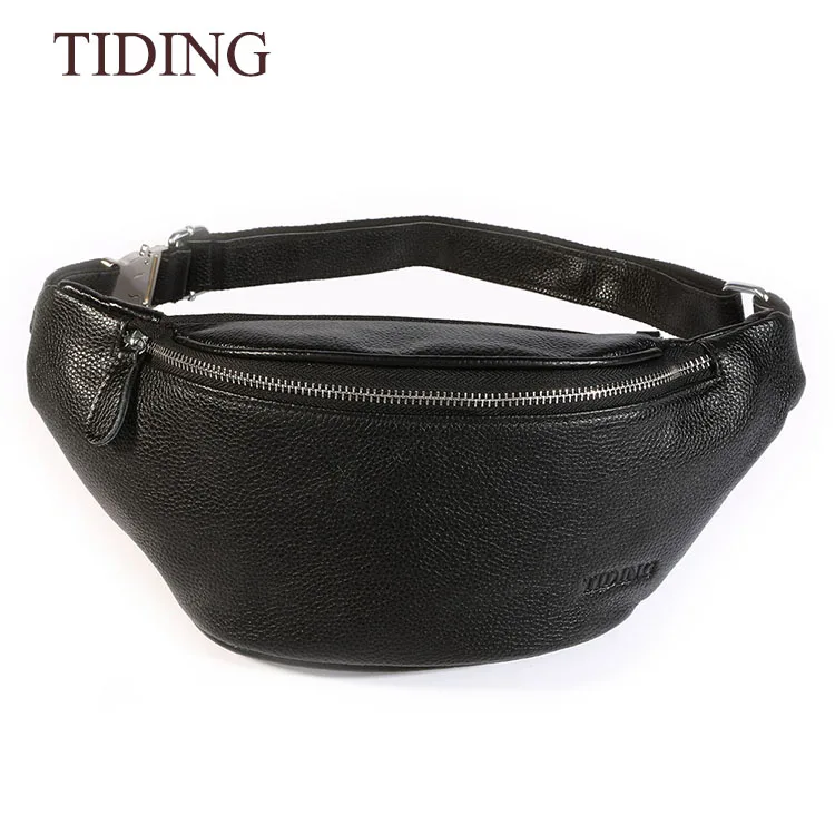 

Custom Black Sport Belt Bag Pouch Bag Waterproof Genuine Leather Fanny Pack Crossbody Waist Bag for Women Men