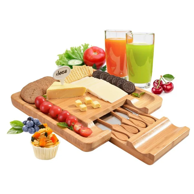 

CL342 4pcs/set Stainless Steel Cheese Knives Oak Handle Cheese Cutter Cheese Board Butter Spatula Kitchen Wooden Cutting Board