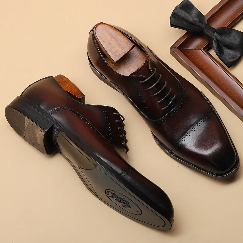 

Wholesale Men Dress Shoes Hot Sale High Quality Classy Cow Dress Shoes Men Leather Fashion Men's Formal Oxfords Dress Shoes, Brown,black,