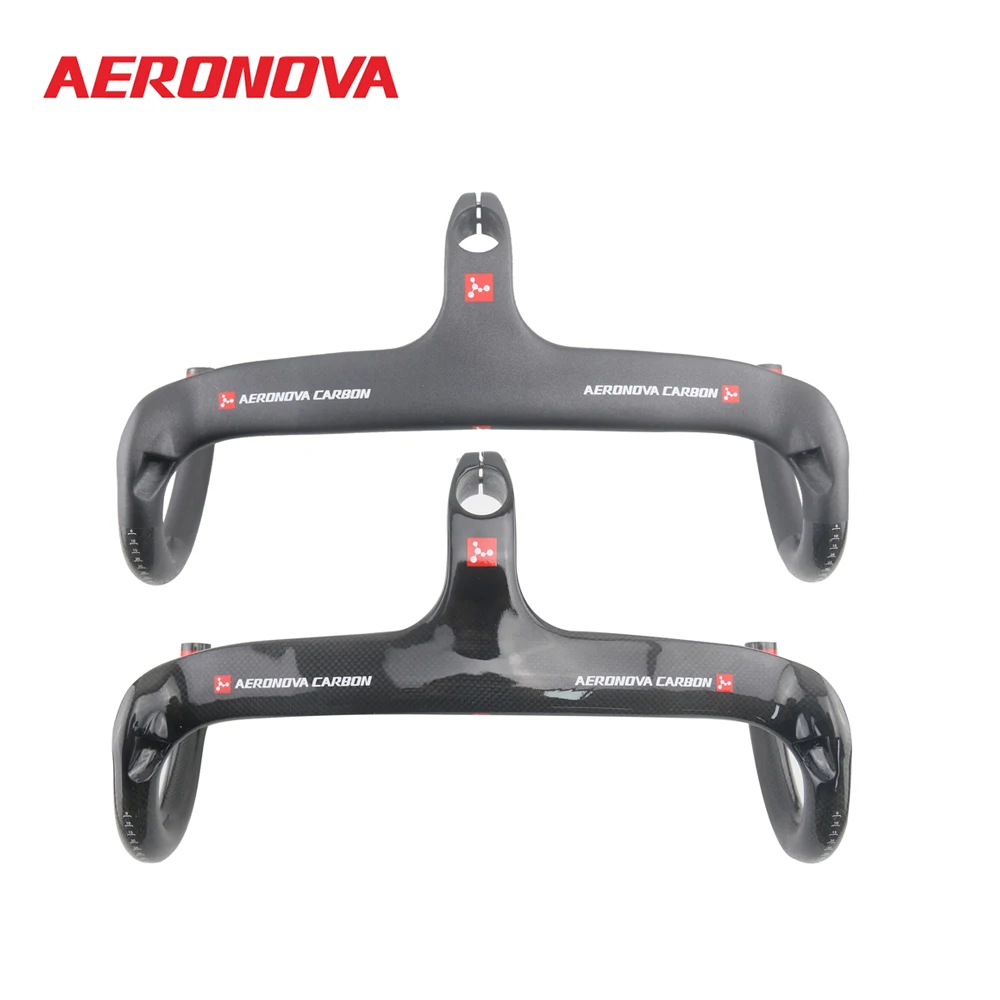 

AERONOVA Carbon Fiber Integrated Handlebar Manubrio Della Bicicletta Drop Down Handlebars 28.6mm 3K Glossy Bicycle Road Bike, Black/red
