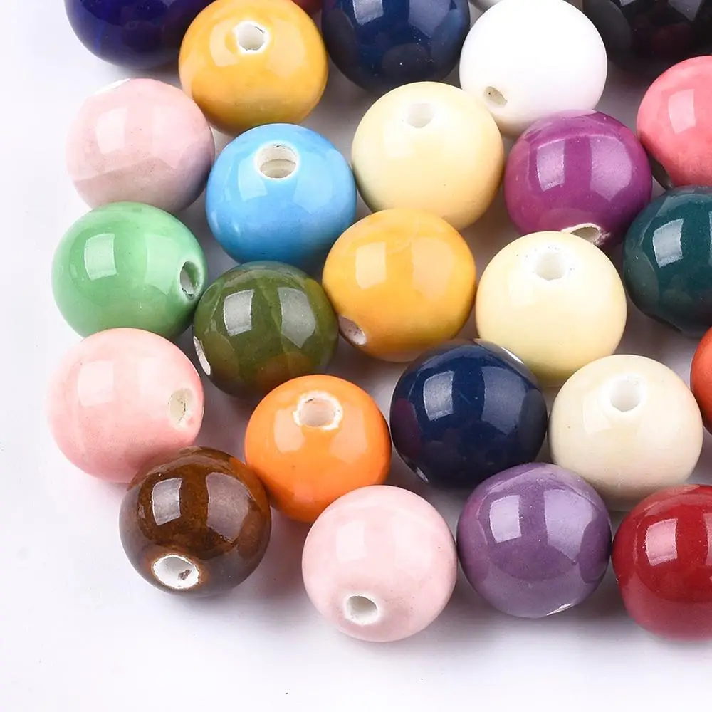 

Pandahall 14mm Round Handmade Bright Glazed Porcelain Beads