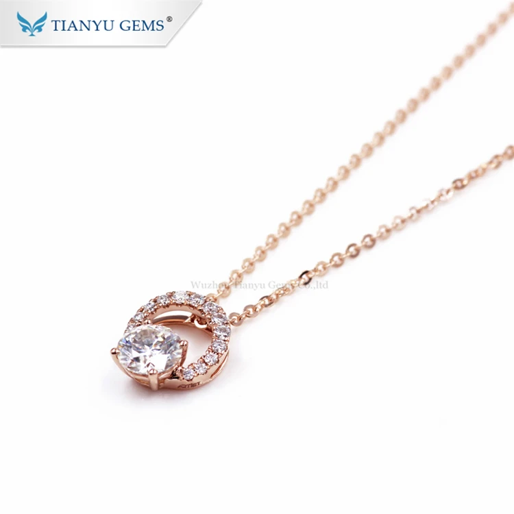 Tianyu gems rose gold pendent smart design synthesis moissanite diamonds necklace gold 14k