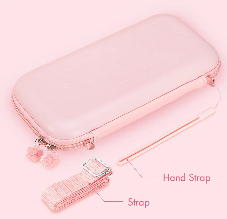 

Pink Cherry blossoms Storage Bag Protables For Nintend Switch Strap Badge Travel Carrying Case for Nintendo Switch