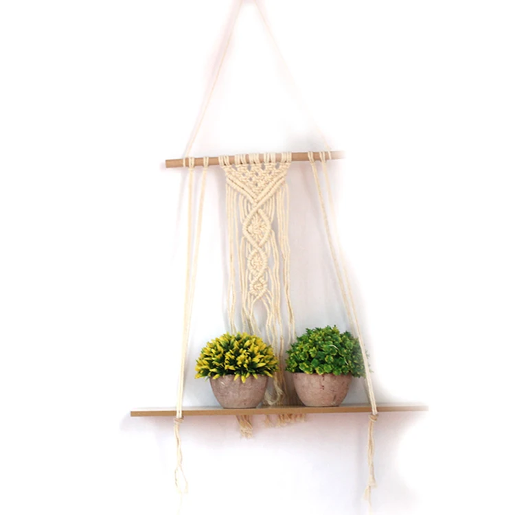 

simple macrame plant hanger wall hanging plant shelf handmade folating shelf, Customized color