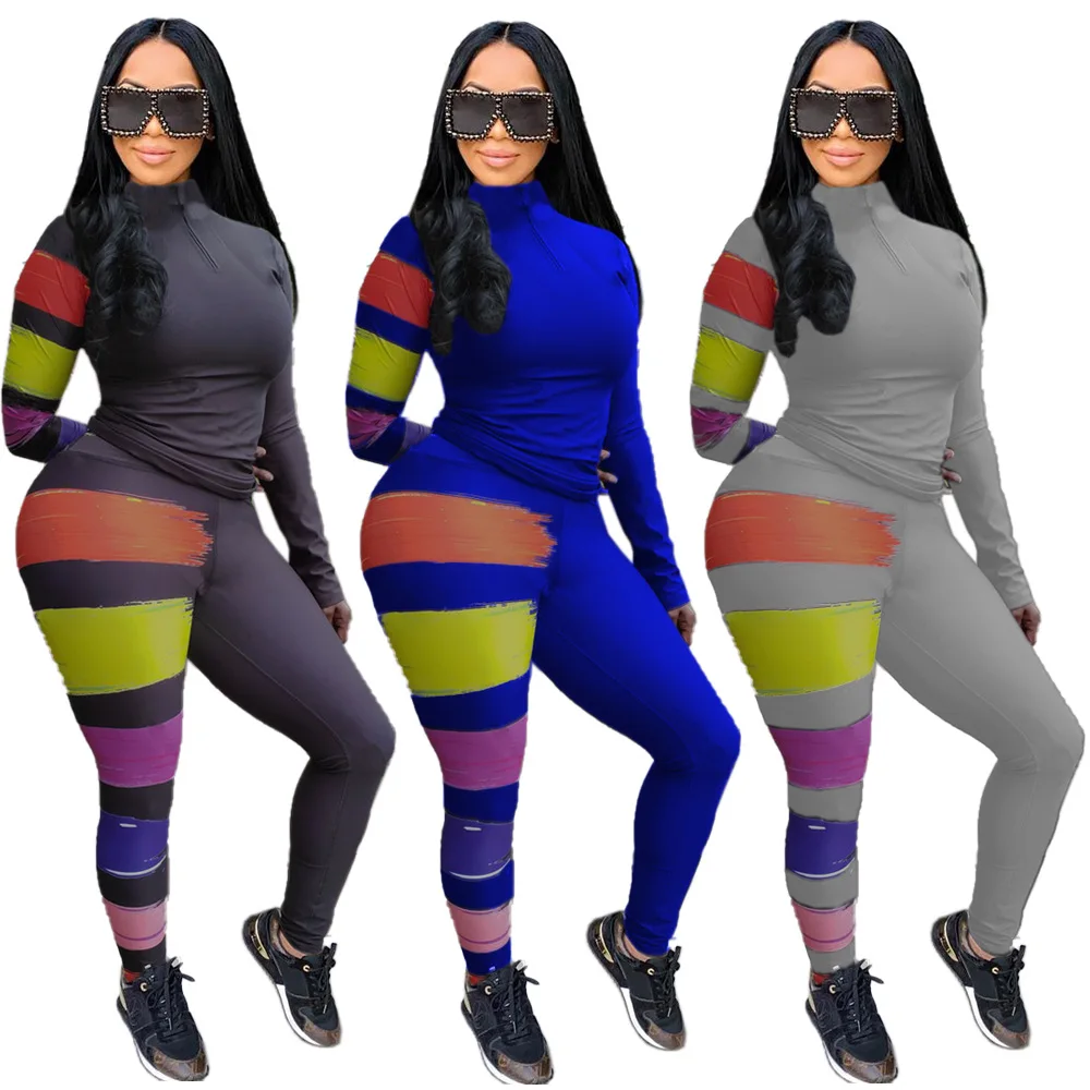 

Casual Women Sets Two Piece Clothes Striped Turtleneck Outfits Women 2 Piece Pants Set Dresses