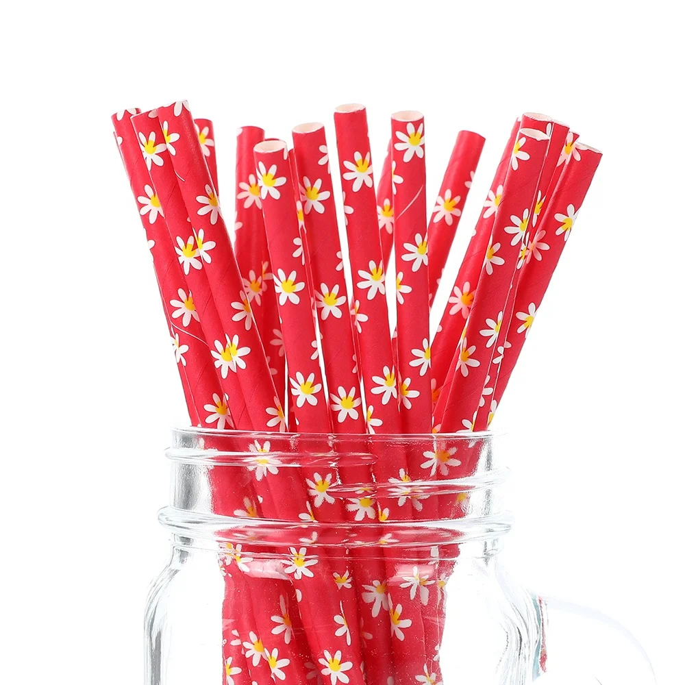 

Hot Sale Custom Biodegradable Bamboo Red Stripe Straw Paper, Customized