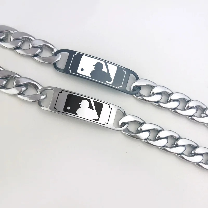 

Titanium Steel Bracelet MLB Baseball League Bracelet Stainless Steel Trendy Men's Sports Logo Hand Jewelry, Steel color