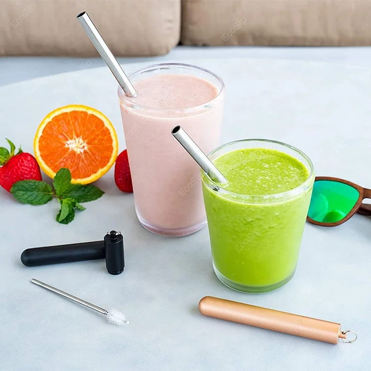 

2019 Camping Telescopic Drinking Straw Retractable Stainless Steel Straw, Silver/pink/gray/gold/purple/black