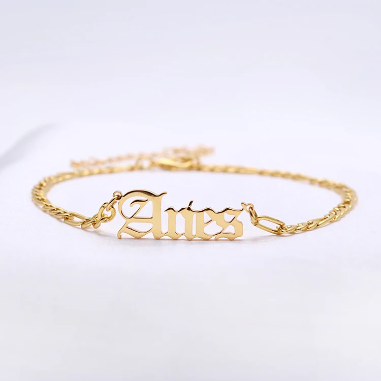 

2020 New Vintage OLD English Consellation Stainless Steel Link Chain 12 Zodiac Anklets Bracelet Foot Jewelry, Gold silver