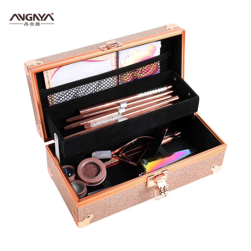 

2020 Woman Cosmetic Holder Nail Brush Case Fashional Box Private Label Customization Professional Beauty Makeup Box, Rose gold