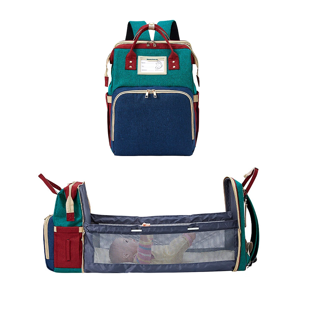 

4 in 1 mother oxford baby diaper bag backpack with changing station with usb port, Customized color