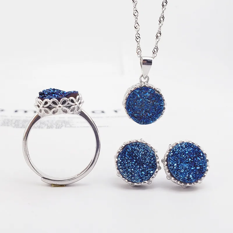 

Fashion Necklace And Earrings S925 Sterling Silver Minimalist Crystal Jewelry Sets Women, Blue