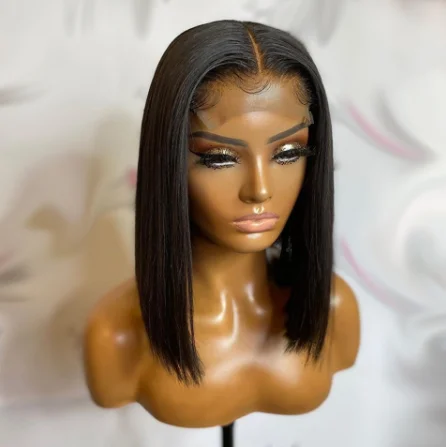 

Swiss Lace Natural Black Short Bob 100% Brazilian Cuticle Aligned Virgin Hair 13x4 Lace Front Human Hair Wigs