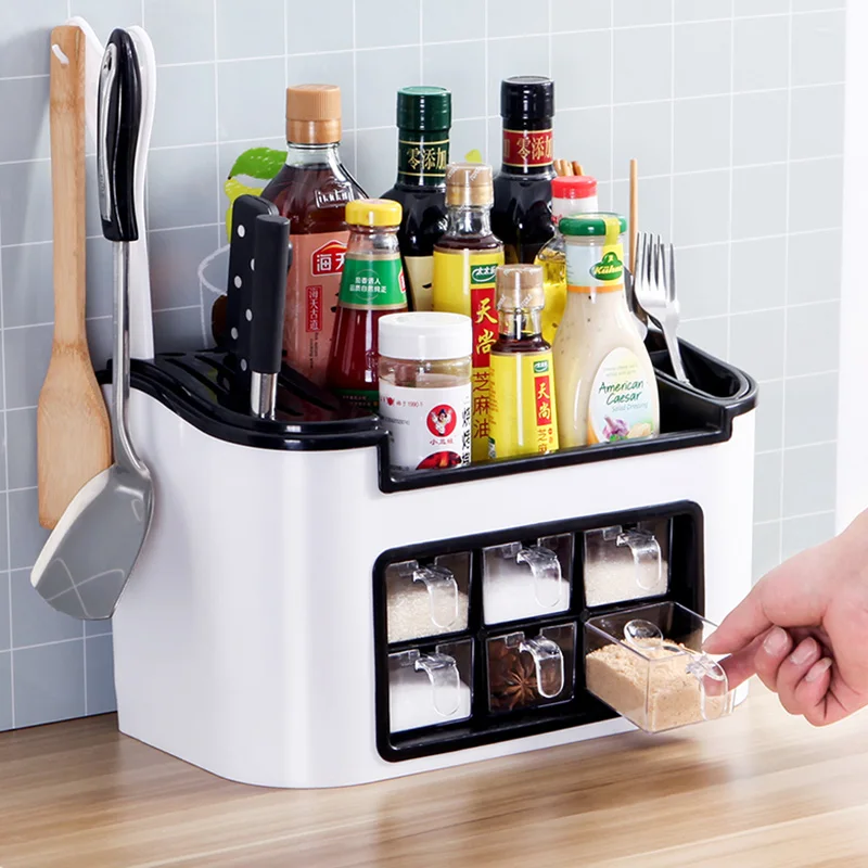 

Kitchen Accessories Organizer Rack Multi Function Spice Storage Condiment Bottle Storage Rack Tool Knife Shelf Kitchen Supplies