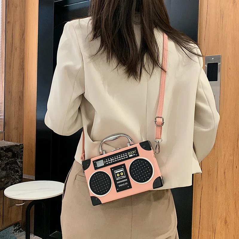 

Retro Personality Sequin Radio Box Pu Leather Ladies Handbag Harajuku Shoulder Bags Chain Purse Women's Crossbody Messenger Bag