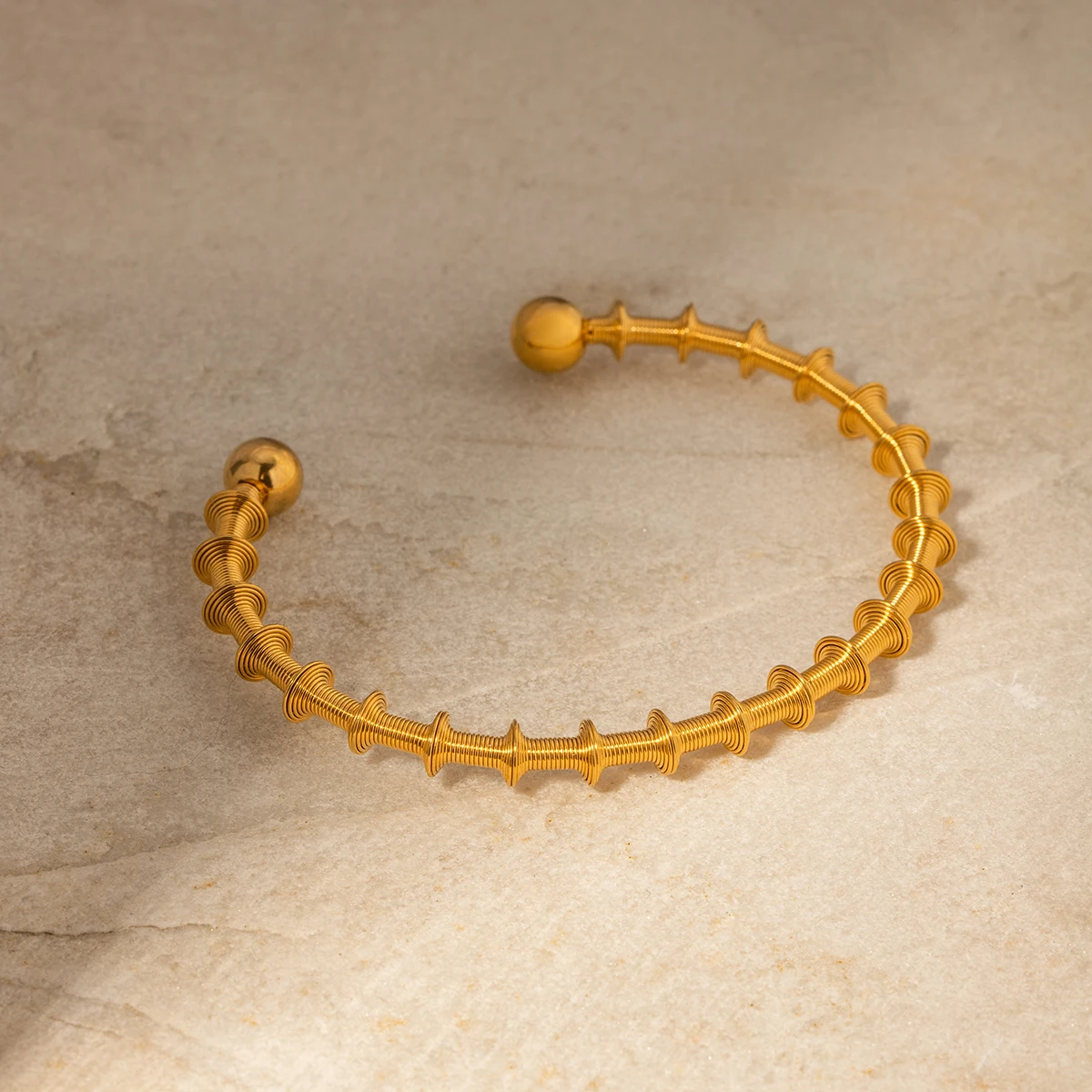 

J&D 18k PVD Stainless Steel Bangle Vintage Ball Wave Open Bracelet For Women Fashion Jewelry