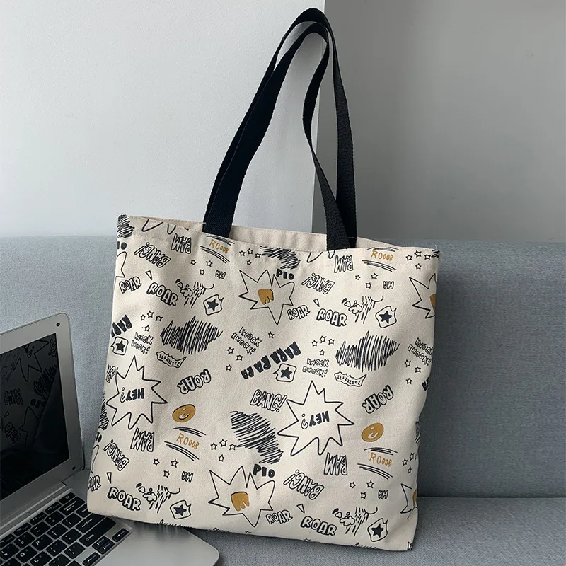 

Summer 2021 Custom Large Capacity Canvas Bag Single Shoulder casual Tote Bag for woman and student Wholesale, White