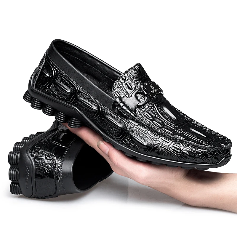 

Model 9807 Soft Upper Crocodile rain Design Driving Boat Men Leather Shoes