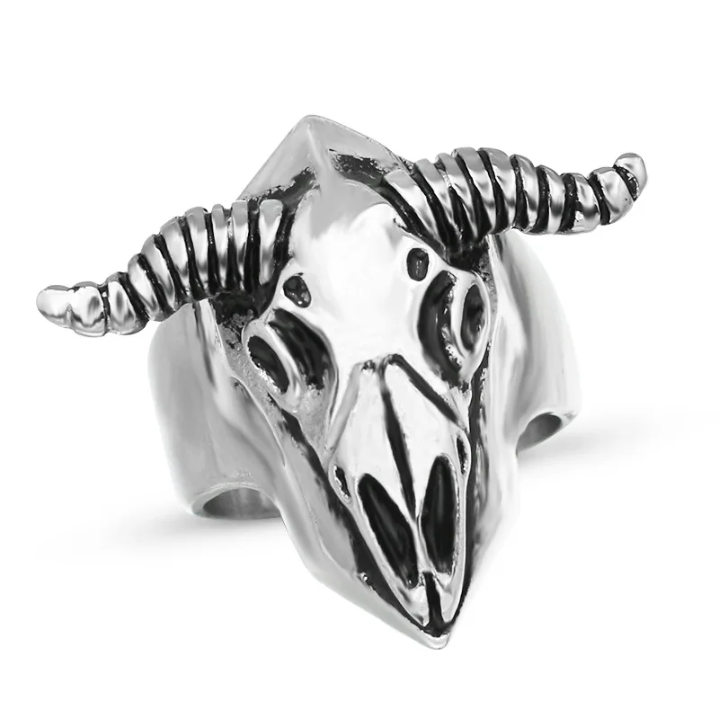 

ZZR062 Fortitude spirit cattle head skeleton deigsn skull stainless biker jewelry punk sheep head ring Hallowmas Gift