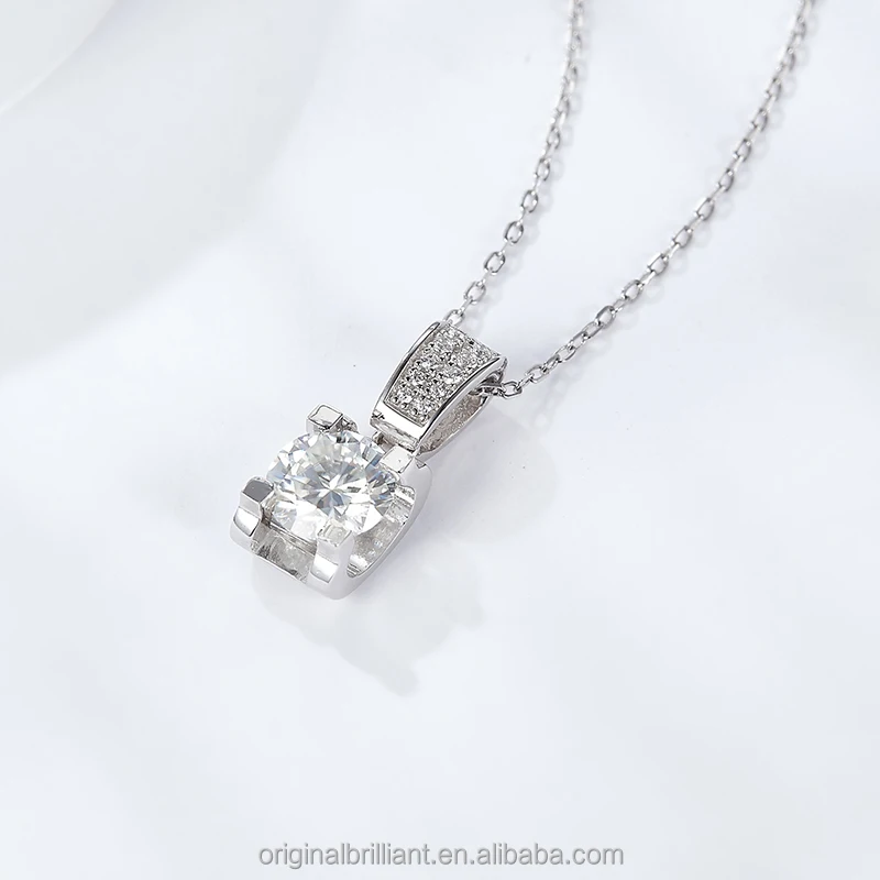 

1Ct Moissanite Diamond Solitaire Pendant with Sterling Silver Necklace D Colour VVS1 6.5mm 8mm