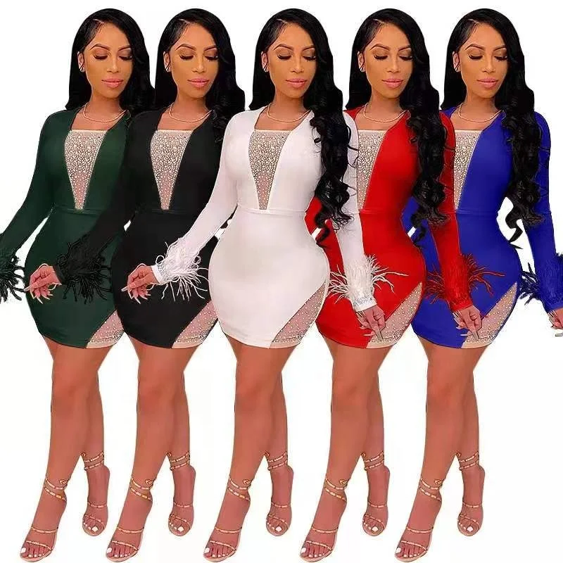 

Sexy women white long sleeves elegant casual dresses tassel Evening Dresses With Sequined diamond beaded casual dress