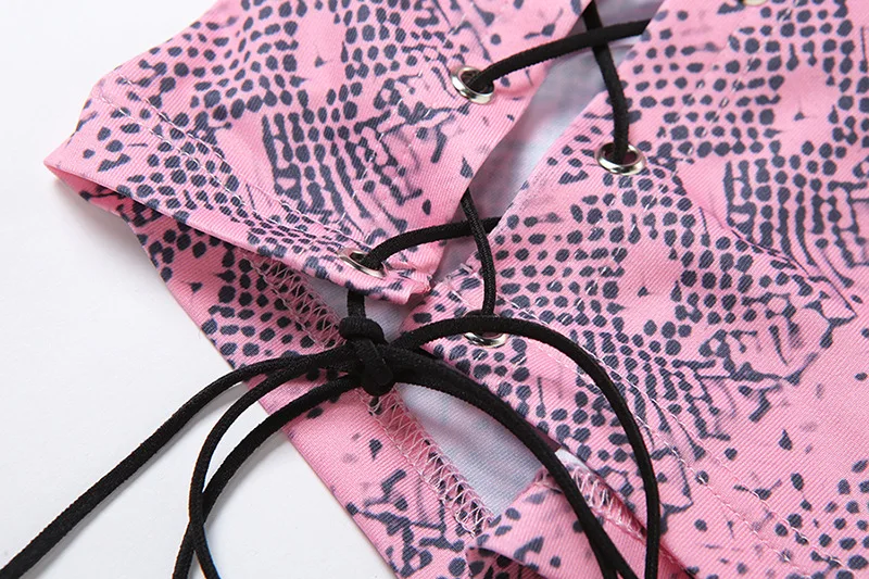 2021时尚最新性感夜总会蛇纹印花镂空绷带一件长袖女士迷你紧身裙