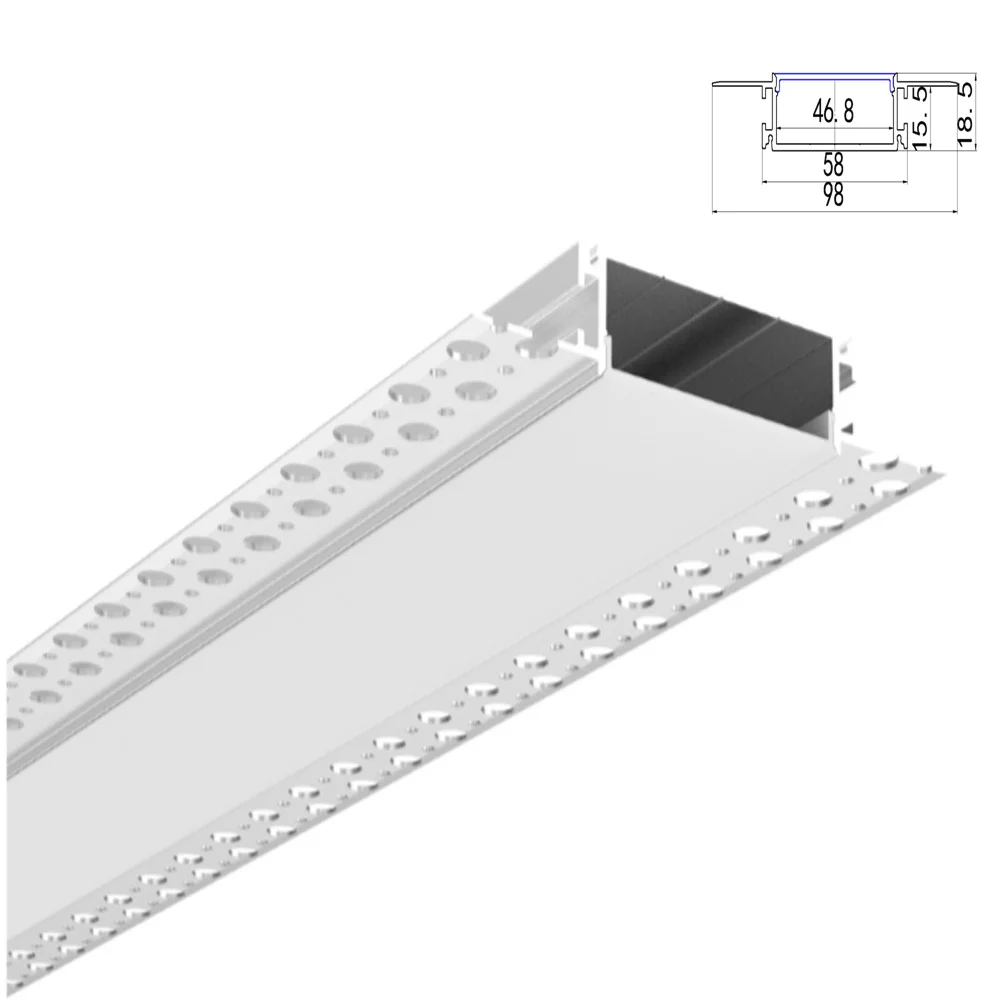 Extra Wide Plaster In Aluminium led Channel / Drywall led Extrusion / architectural led Profile for Housing LED Tape 98mm x 18mm