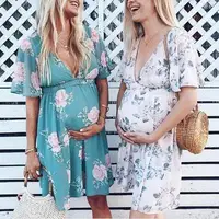 

Ecoparty 2019 Sexy Women's Clothing Printed Maternity Dress V-neck Pregnant Dresses