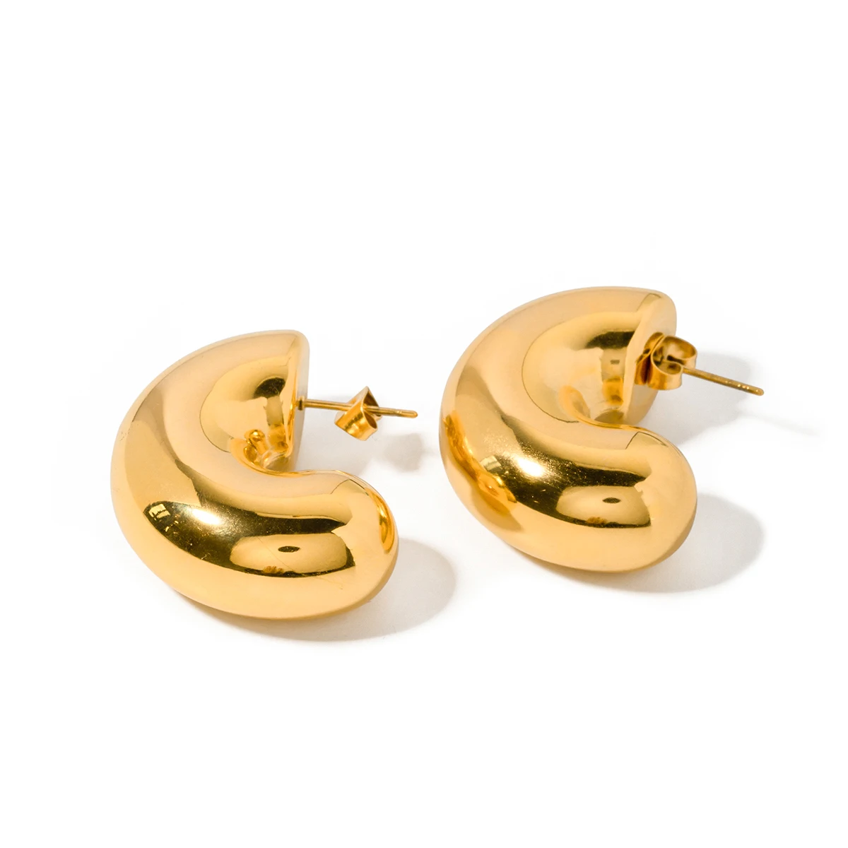 

J&D Minimalist Stainless Steel Luxury Gold Plated Hoop Earrings Women Tarnish Free Chunky CC Earrings