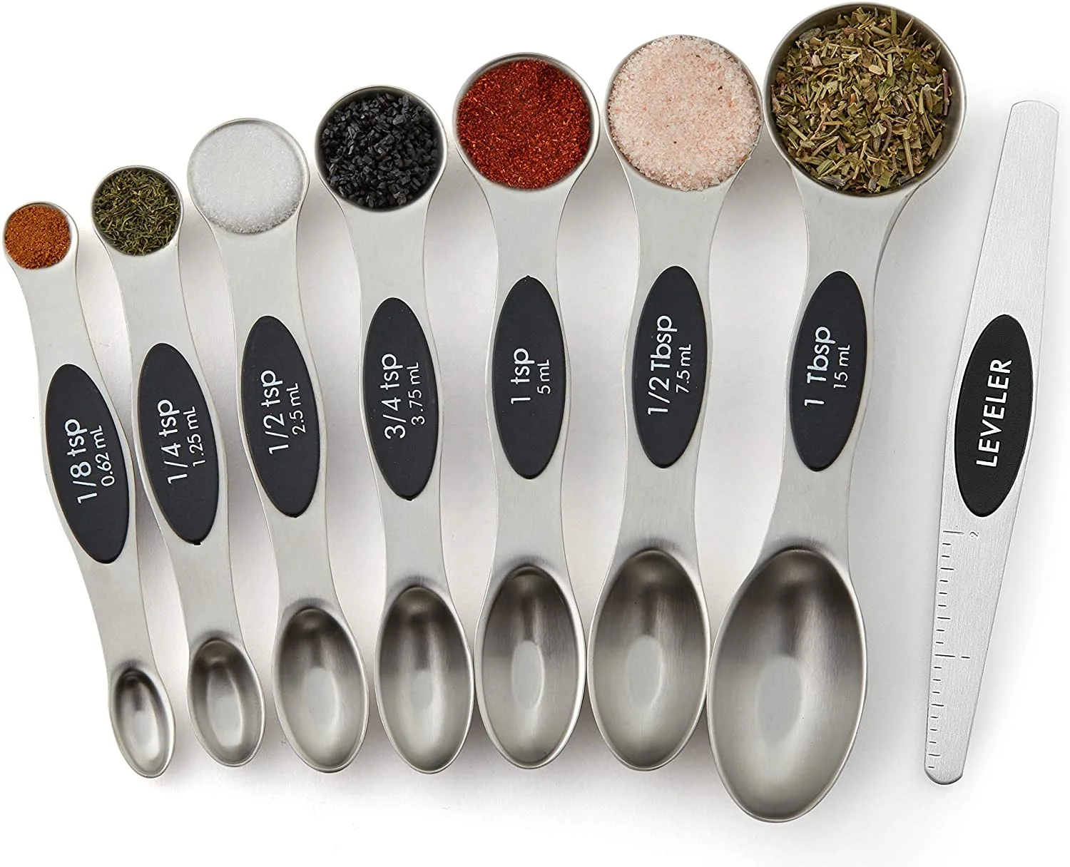 

8 Pieces Dual Sided Silver 430 Stainless Steel Magnetic Measuring Spoons and Leveler Sets Cutlery for Kitchen