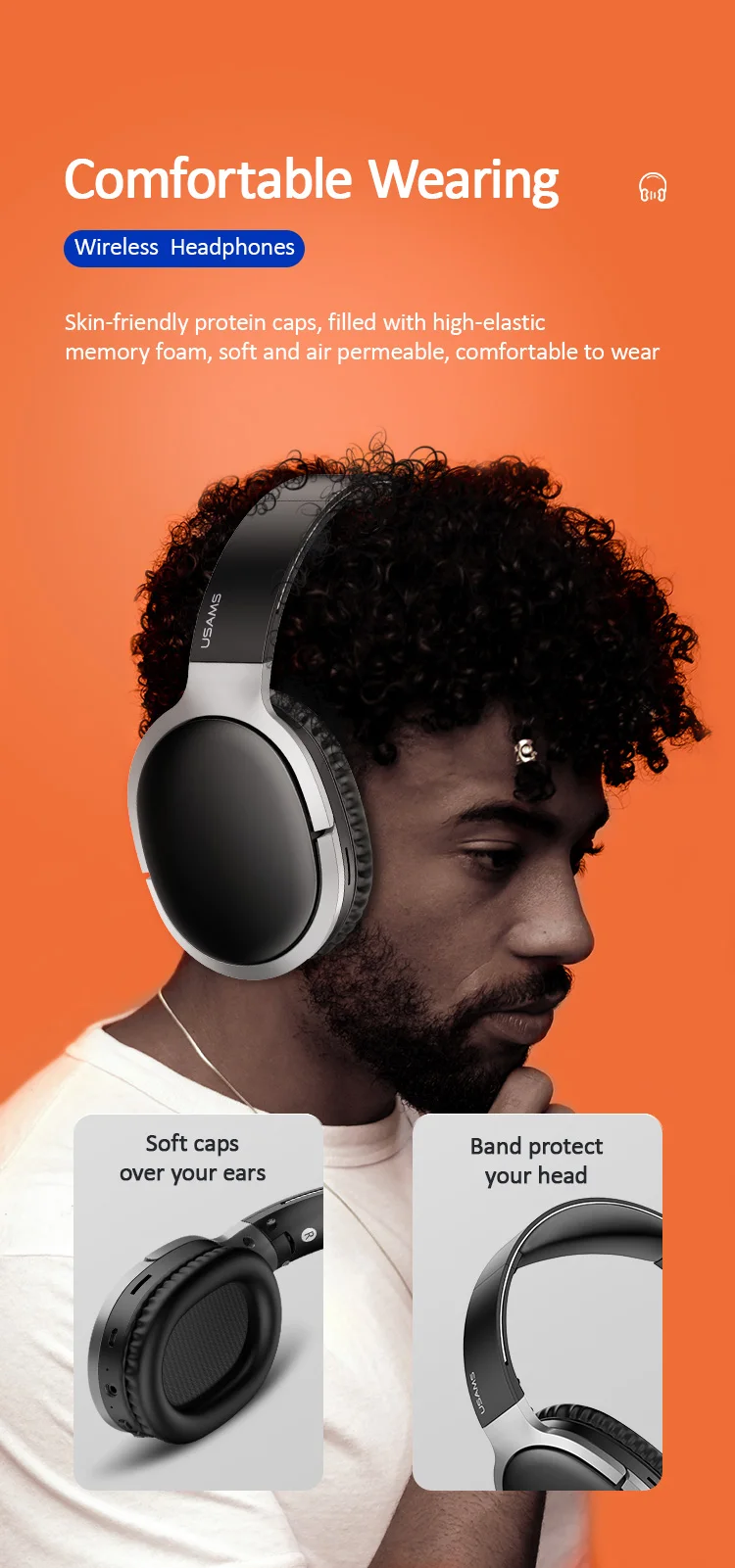 USAMS YN001 Noise Cancelling Studio Gaming Wireless Bluetooth Headset Headphones Wireless Headphones