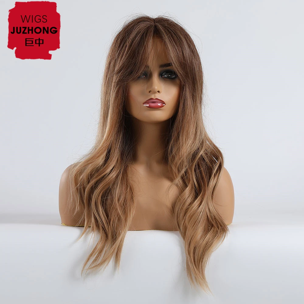 

High Temperature Fiber Long Wavy Brown Blonde Ombre Synthetic Wigs For Women African American Cosplay Costume Wigs